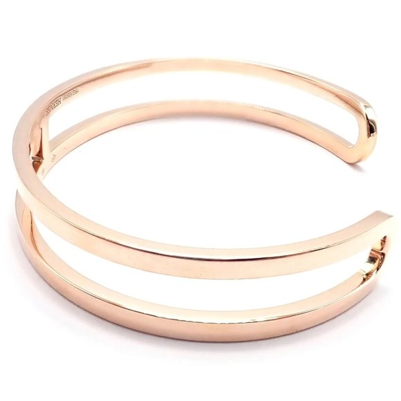 Authentic! Hermes 18k Rose Gold H Open Cuff Bangle Bracelet - Picture 4 of 7